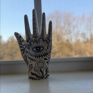 Hand-Painted Ceramic Decorative Hand in White and Navy Blue